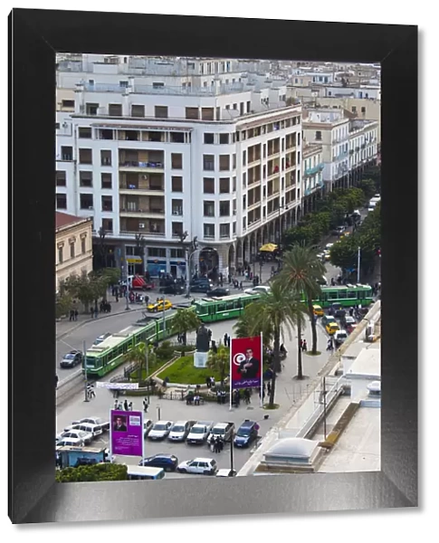 Tunisia, Tunis, Avenue Habib Bourguiba, elevated view towards Place de L Independance