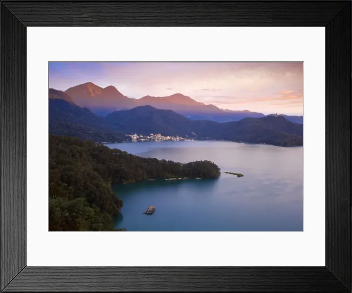 Framed Print : Taiwan, Nantou, View of Sun Moon Lake at sunset