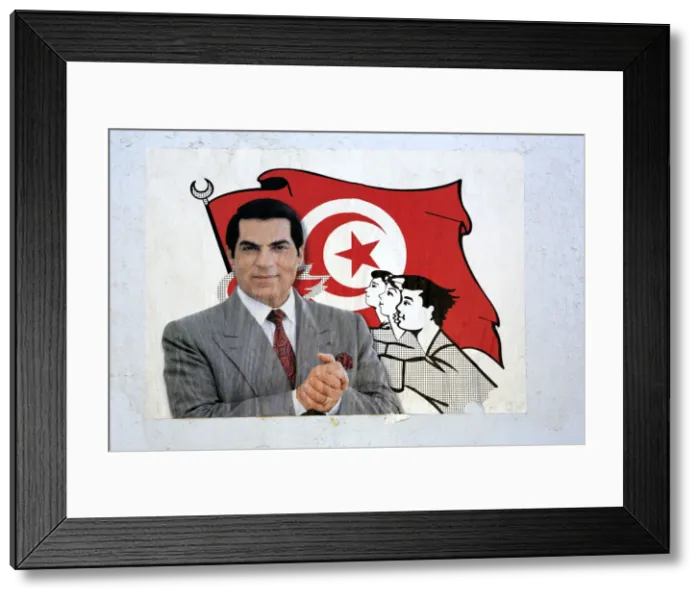 Framed Print : Poster with president Ben Ali, Sfax, Tunisia Framed Print : Poster with president Ben Ali, Sfax, Tunisia