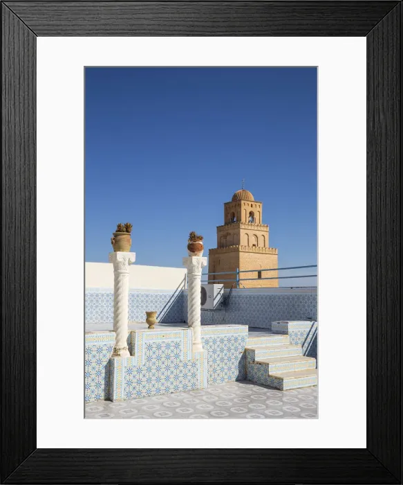 Framed Print : Tunisia, Kairouan, Roof terrace and Great Mosque Framed Print : Tunisia, Kairouan, Roof terrace and Great Mosque