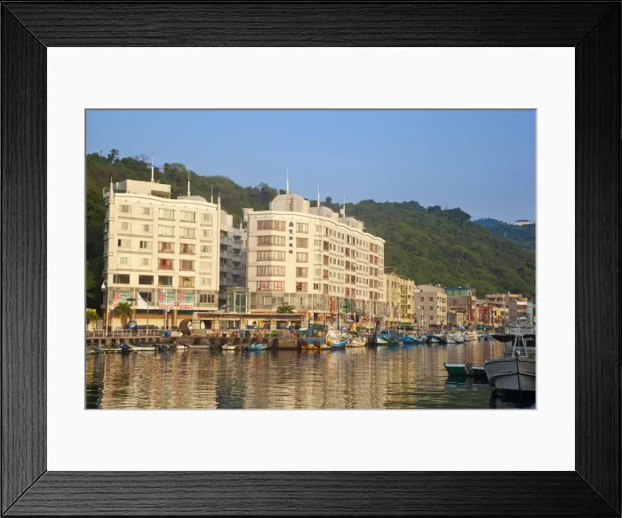 Framed Print : Taiwan, Kaohsiung, Gushan, Modern Riverside appartments near ferry terminal