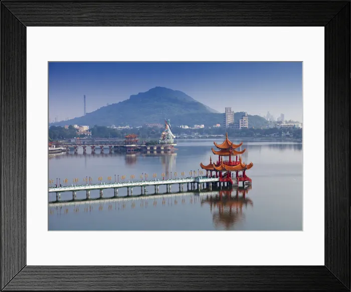 Framed Print : Taiwan, Kaohsiung, Lotus pond, View of bridge leading to Spring and Autumn pagodas Framed Print : Taiwan, Kaohsiung, Lotus pond, View of bridge leading to Spring and Autumn pagodas