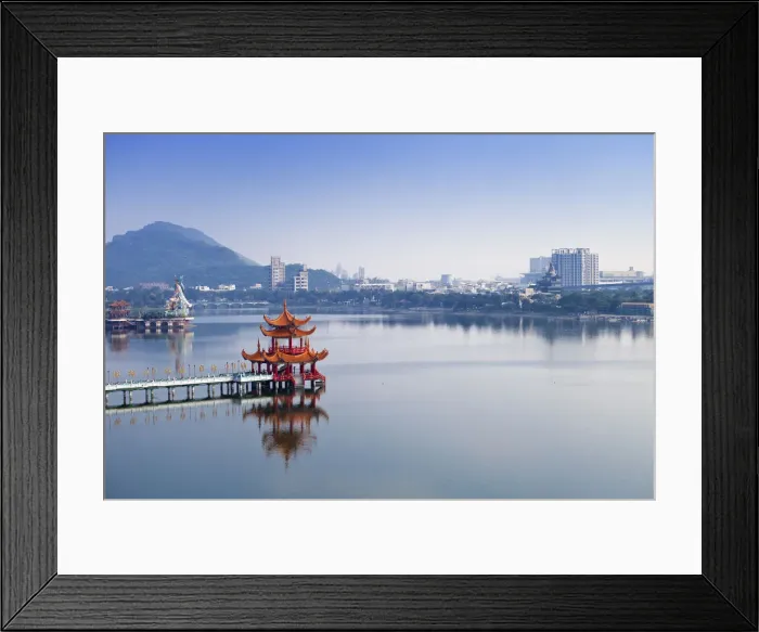 Framed Print : Taiwan, Kaohsiung, Lotus pond, View of bridge leading to Spring and Autumn pagodas Framed Print : Taiwan, Kaohsiung, Lotus pond, View of bridge leading to Spring and Autumn pagodas