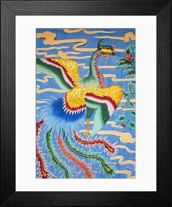 Framed Print : Taiwan, Kaohsiung, Lotus pond, Wall painting on Temple opposite Giant 72 meter high Framed Print : Taiwan, Kaohsiung, Lotus pond, Wall painting on Temple opposite Giant 72 meter high