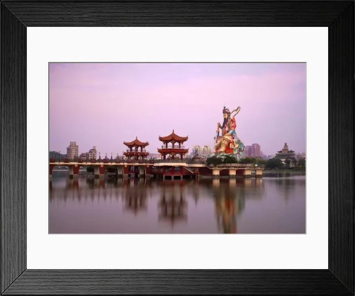 Framed Print : Taiwan, Kaohsiung, Lotus pond, Bridge leading to Giant 72 meter high statue of Syuan Framed Print : Taiwan, Kaohsiung, Lotus pond, Bridge leading to Giant 72 meter high statue of Syuan