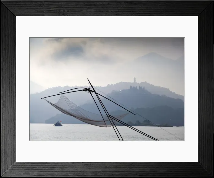 Framed Print : Taiwan, Nantou, Hanbi Peninsula, Four- handed Fishnet on Sun Moon Lake Framed Print : Taiwan, Nantou, Hanbi Peninsula, Four- handed Fishnet on Sun Moon Lake