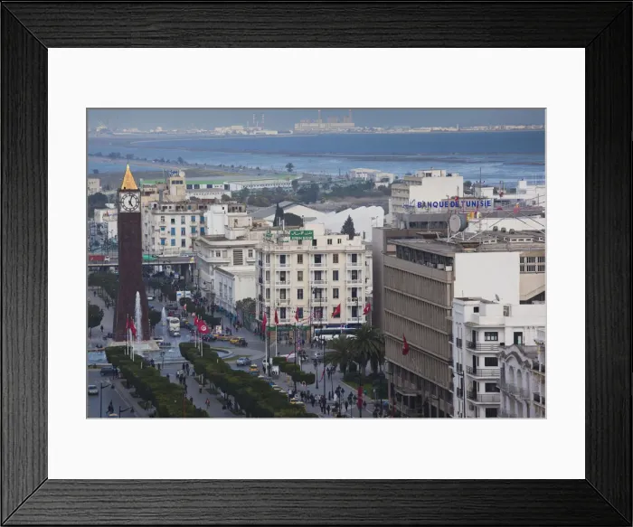 Framed Print : Tunisia, Tunis, Avenue Habib Bourguiba, elevated view towards Place du 7 Novembre