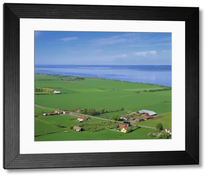 Framed Print : Sweden, Lake Vattern and Farmland Framed Print : Sweden, Lake Vattern and Farmland