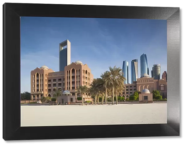 UAE, Abu Dhabi, skyline, ADNOC Tower, Emirates Palace Hotel, and Etihad Towers