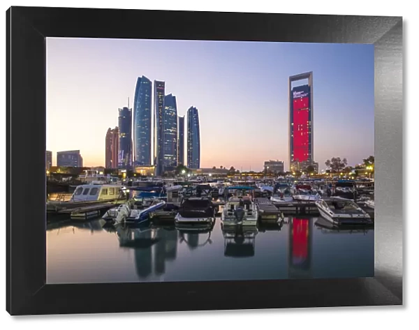 United Arab Emirates, Abu Dhabi, View of Marina and Etihad Towers
