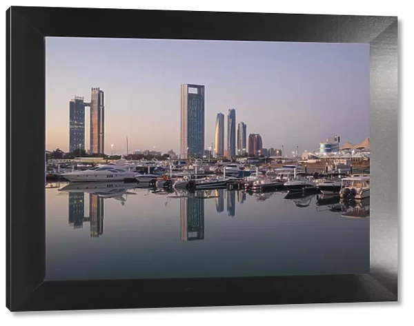 United Arab Emirates, Abu Dhabi, View of Marina and City skyline looking towards St