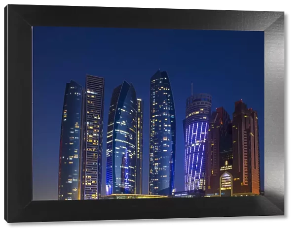 United Arab Emirates, Abu Dhabi, View of Etihad Towers, Grand Hyatt, and Bab Al Aasr