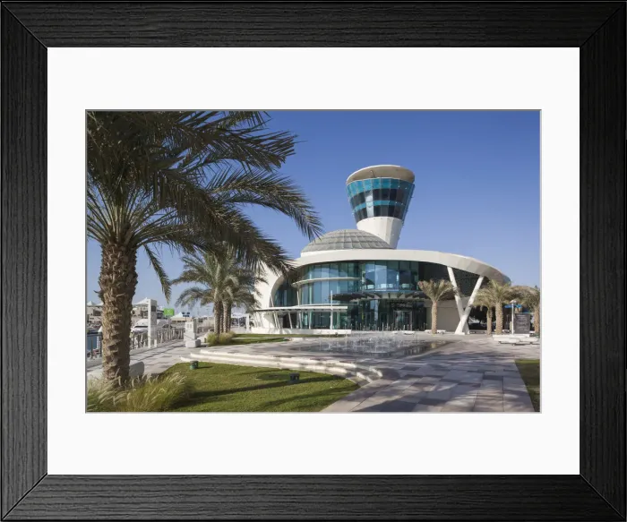 Framed Print : UAE, Abu Dhabi, Yas Island, Yas Marina buildings with Cipriani Italian Restaurant