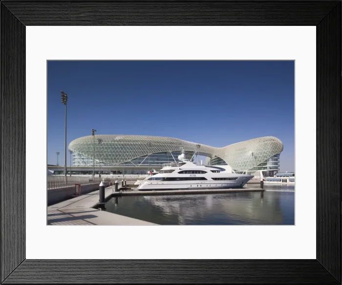 Framed Print : UAE, Abu Dhabi, Yas Island, Viceroy Hotel and yacht Framed Print : UAE, Abu Dhabi, Yas Island, Viceroy Hotel and yacht
