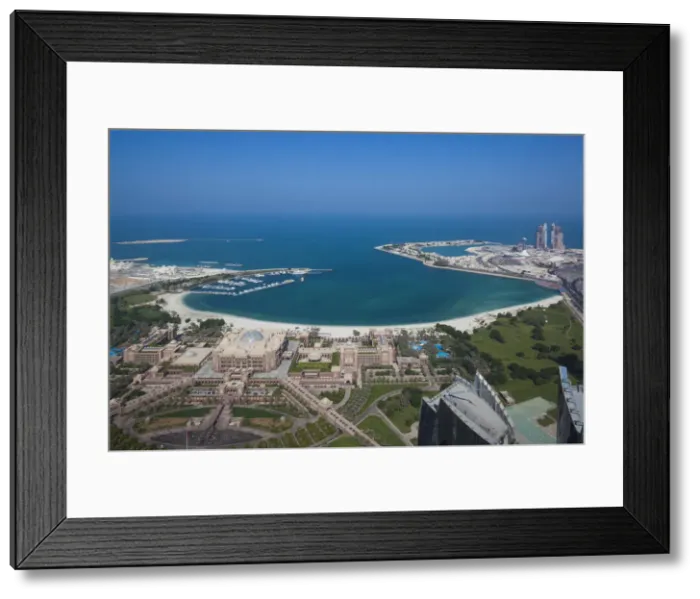 Framed Print : UAE, Abu Dhabi, Emirates Palace Hotel and Arabian Gulf, aerial view