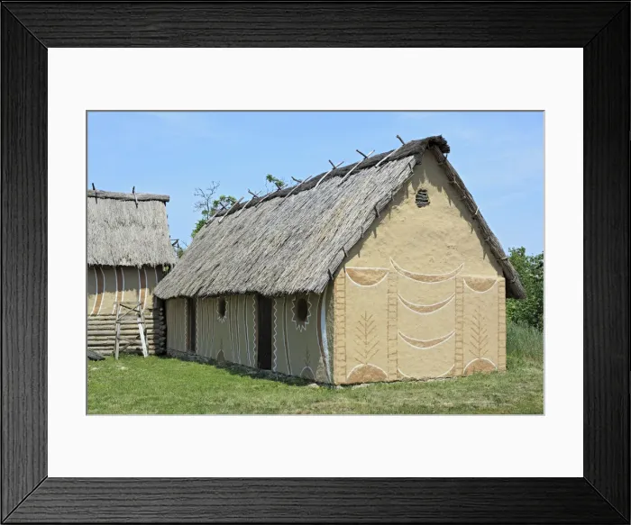 Framed Print : Historical reconstruction of village dated back to Cucuteni-Trypillian culture, Legedzino