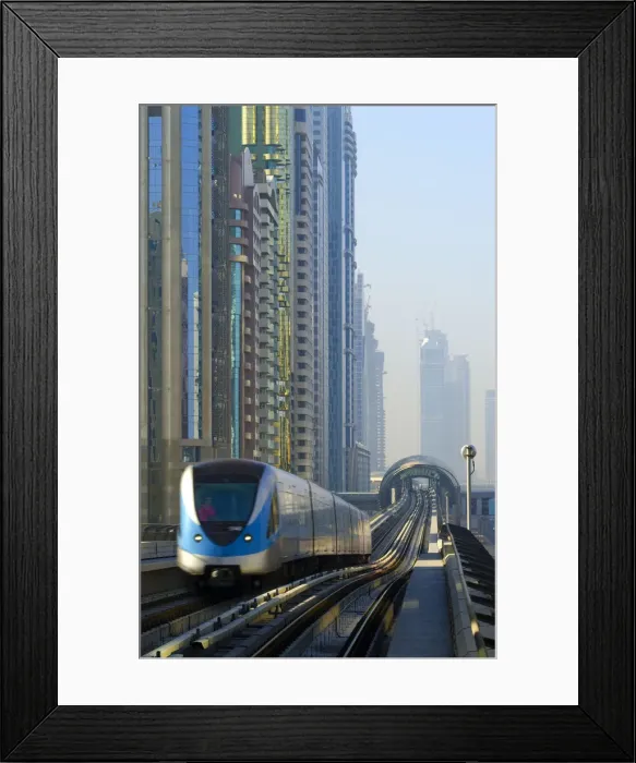 Framed Print : UAE, Dubai, Sheikh Zayed Road, Financial Centre Metro Station from Emirates Towers Framed Print : UAE, Dubai, Sheikh Zayed Road, Financial Centre Metro Station from Emirates Towers