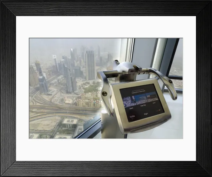 Framed Print : UAE, Dubai, Sheikh Zayed Road from Burj Khalifa, A Behold Telescope, Electronic Telescope Framed Print : UAE, Dubai, Sheikh Zayed Road from Burj Khalifa, A Behold Telescope, Electronic Telescope