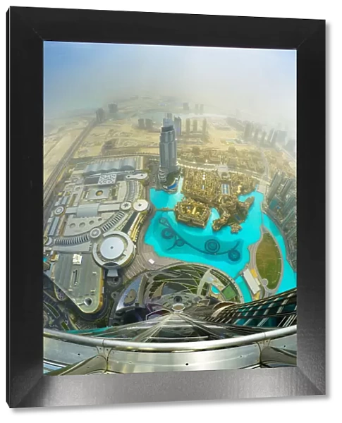 UAE, Dubai, The Address Downtown Hotel and Dubai Mall from Burj Khalifa