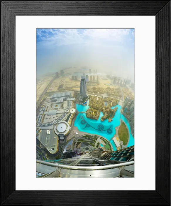 Framed Print : UAE, Dubai, The Address Downtown Hotel and Dubai Mall from Burj Khalifa