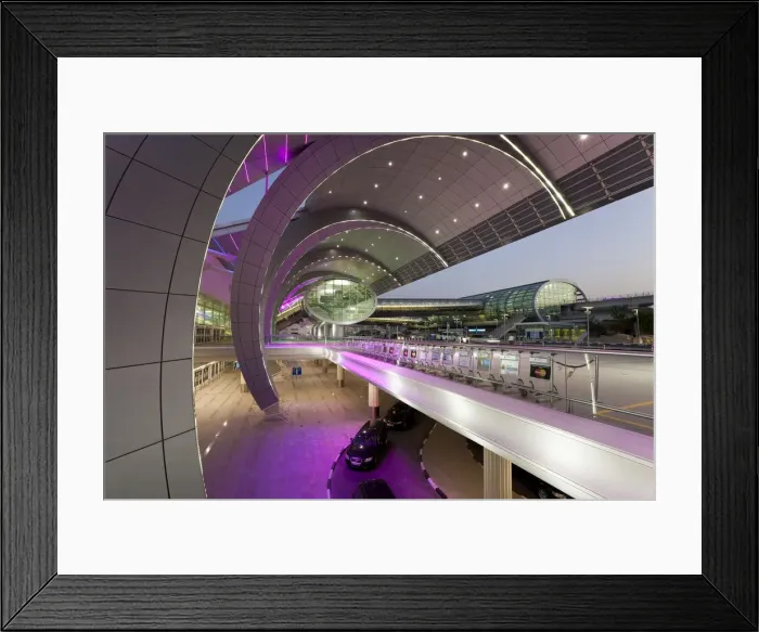 Framed Print : Stylish modern architecture of the 2010 opened Terminal 3 of Dubai International Airport Framed Print : Stylish modern architecture of the 2010 opened Terminal 3 of Dubai International Airport