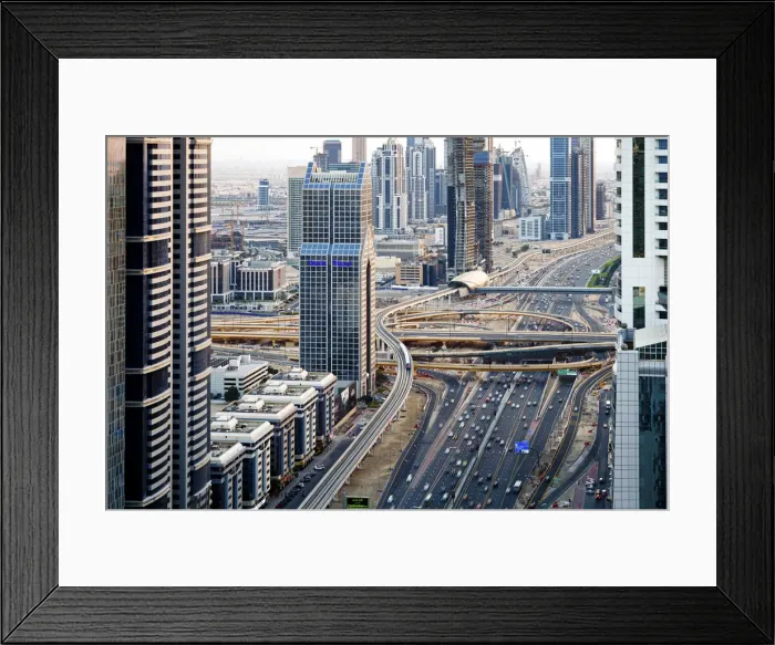 Framed Print : Elevated view of traffic along Sheikh Zayed Road, Dubai, United Arab Emirates Framed Print : Elevated view of traffic along Sheikh Zayed Road, Dubai, United Arab Emirates