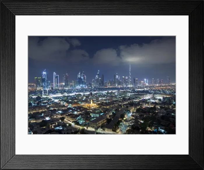 Framed Print : United Arab Emirates, Dubai, skyline of modern skyscrapers including the Burj Khalifa Framed Print : United Arab Emirates, Dubai, skyline of modern skyscrapers including the Burj Khalifa