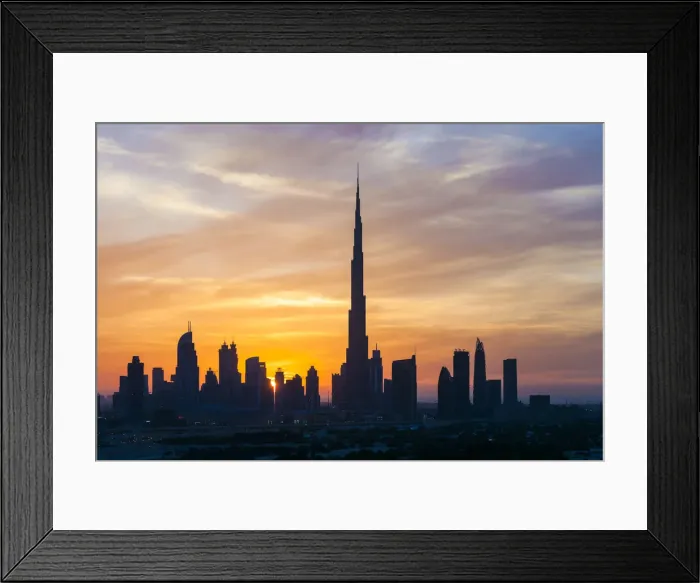 Framed Print : United Arab Emirates, Dubai, elevated view of the new Dubai skyline, the Burj Khalifa Framed Print : United Arab Emirates, Dubai, elevated view of the new Dubai skyline, the Burj Khalifa