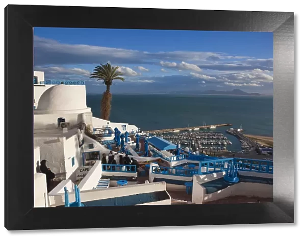 Tunisia, Sidi Bou Said, view towards Cafe Sidi Chabaane
