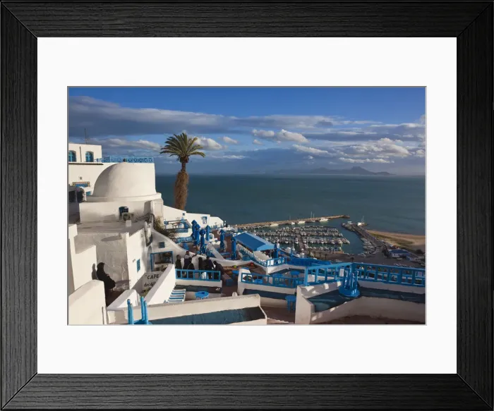 Framed Print : Tunisia, Sidi Bou Said, view towards Cafe Sidi Chabaane Framed Print : Tunisia, Sidi Bou Said, view towards Cafe Sidi Chabaane