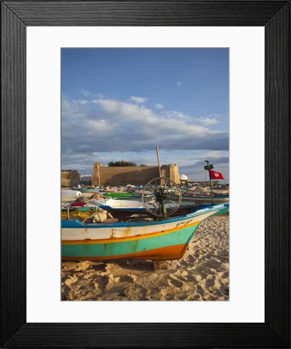 Framed Print : Tunisia, Cap Bon, Hammamet, waterfront, Kasbah Fort and fishing boats Framed Print : Tunisia, Cap Bon, Hammamet, waterfront, Kasbah Fort and fishing boats