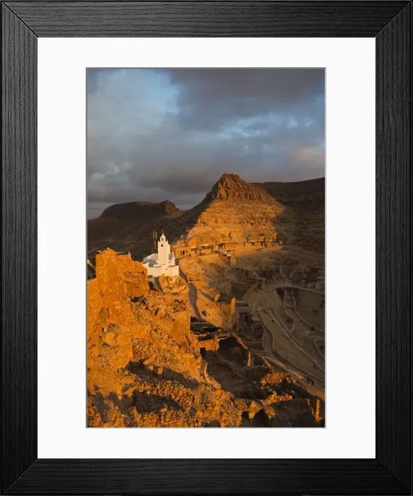 Framed Print : Tunisia, Ksour Area, Chenini, Berber village mosque view, sunset Framed Print : Tunisia, Ksour Area, Chenini, Berber village mosque view, sunset