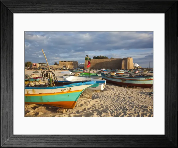 Framed Print : Tunisia, Cap Bon, Hammamet, waterfront, Kasbah Fort and fishing boats Framed Print : Tunisia, Cap Bon, Hammamet, waterfront, Kasbah Fort and fishing boats