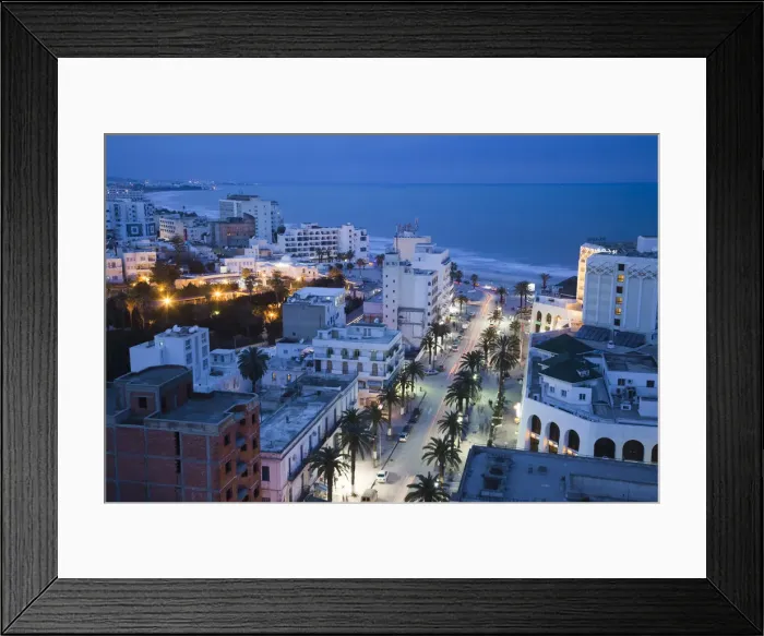 Framed Print : Tunisia, Tunisian Central Coast, Sousse, elevated view of Avenue Habib Bourguiba towards Framed Print : Tunisia, Tunisian Central Coast, Sousse, elevated view of Avenue Habib Bourguiba towards