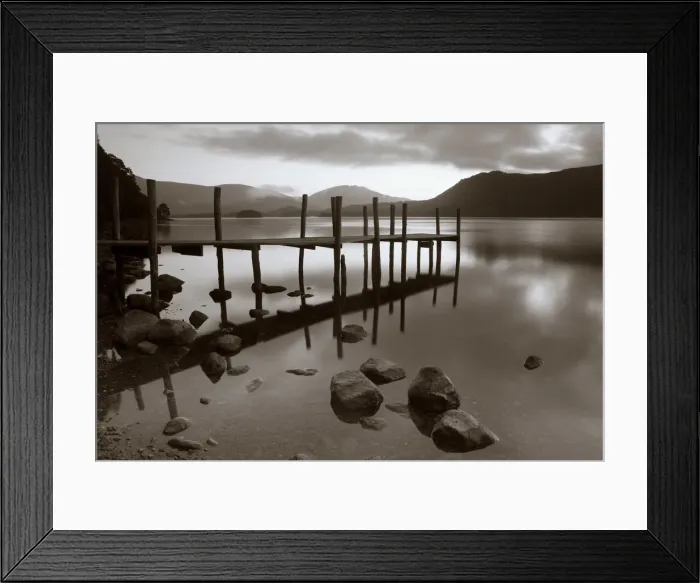 Framed Print : Tranquil landscape and Pier, Derwent Water, Lake District, Cumbria, England