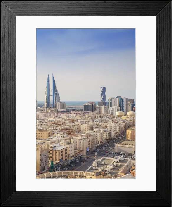 Framed Print : Bahrain, Manama, View of city skyline Framed Print : Bahrain, Manama, View of city skyline