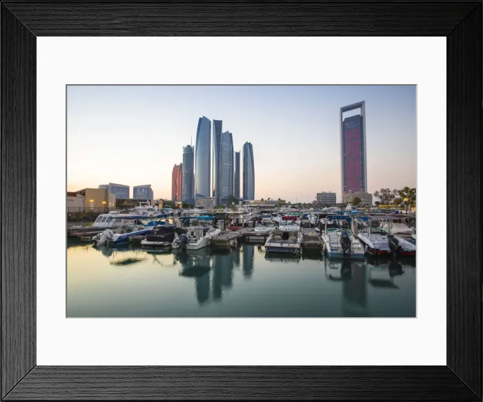 Framed Print : United Arab Emirates, Abu Dhabi, View of Marina and Etihad Towers Framed Print : United Arab Emirates, Abu Dhabi, View of Marina and Etihad Towers