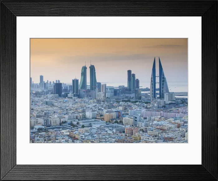 Framed Print : Bahrain, Manama, View of city skyline Framed Print : Bahrain, Manama, View of city skyline