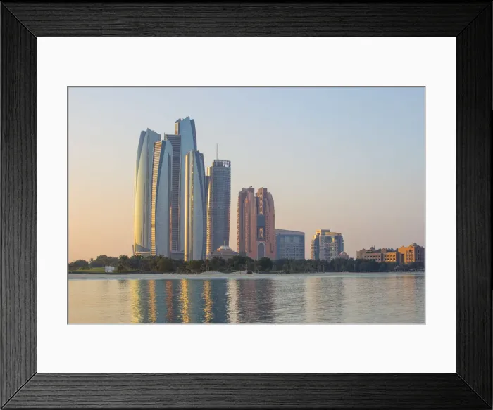 Framed Print : United Arab Emirates, Abu Dhabi, View of Etihad Towers, Grand Hyatt, and Bab Al Aasr Framed Print : United Arab Emirates, Abu Dhabi, View of Etihad Towers, Grand Hyatt, and Bab Al Aasr