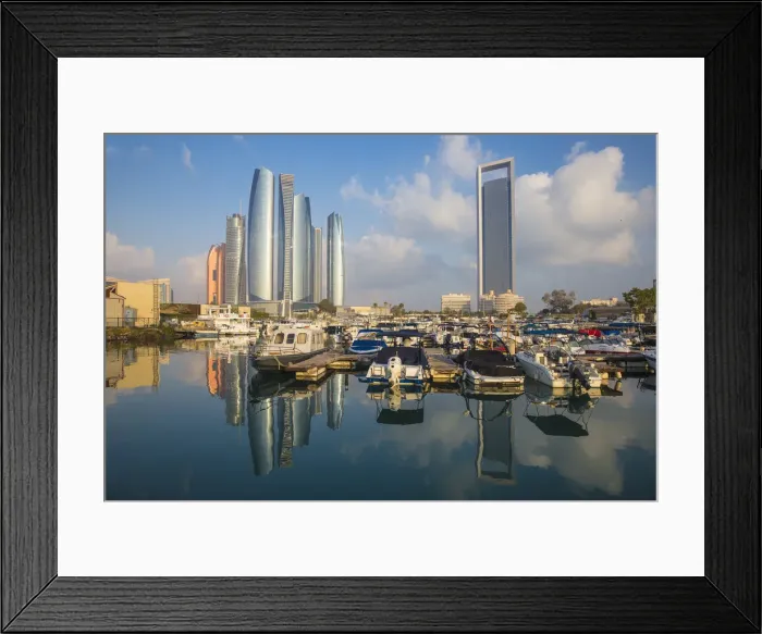 Framed Print : United Arab Emirates, Abu Dhabi, View of Marina and Etihad Towers Framed Print : United Arab Emirates, Abu Dhabi, View of Marina and Etihad Towers