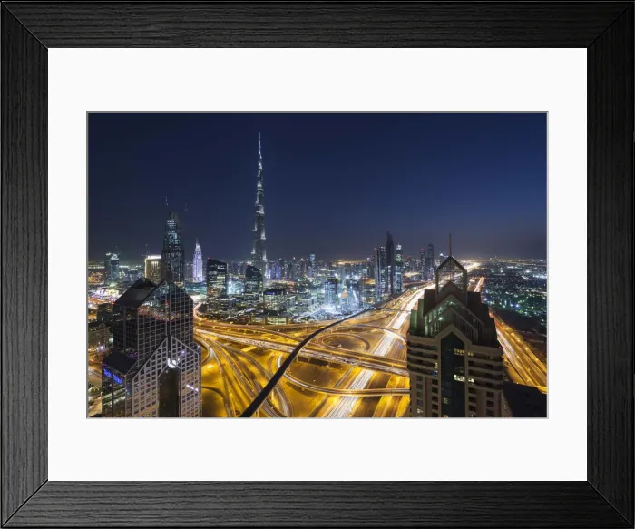 Framed Print : UAE, Dubai, Downtown Dubai, eleavted view over Sheikh Zayed Road and Burj Khalifa Tower Framed Print : UAE, Dubai, Downtown Dubai, eleavted view over Sheikh Zayed Road and Burj Khalifa Tower