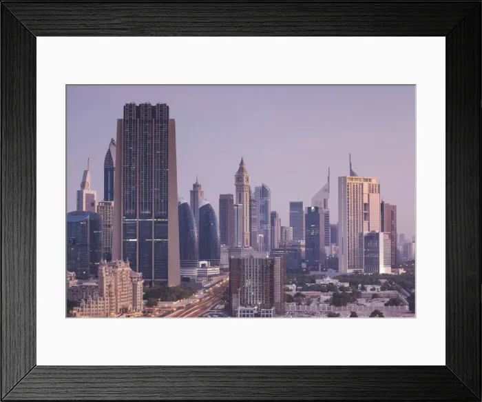 Framed Print : UAE, Dubai, Downtown Dubai, Downtown hi rise buildings, elevated view Framed Print : UAE, Dubai, Downtown Dubai, Downtown hi rise buildings, elevated view
