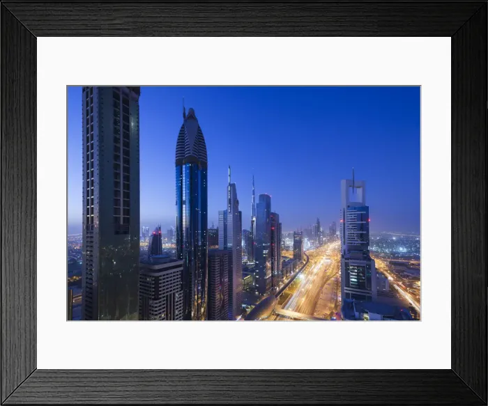 Framed Print : UAE, Dubai, Downtown Dubai, high rise buildings along Sheikh Zayed Road, elevated view Framed Print : UAE, Dubai, Downtown Dubai, high rise buildings along Sheikh Zayed Road, elevated view