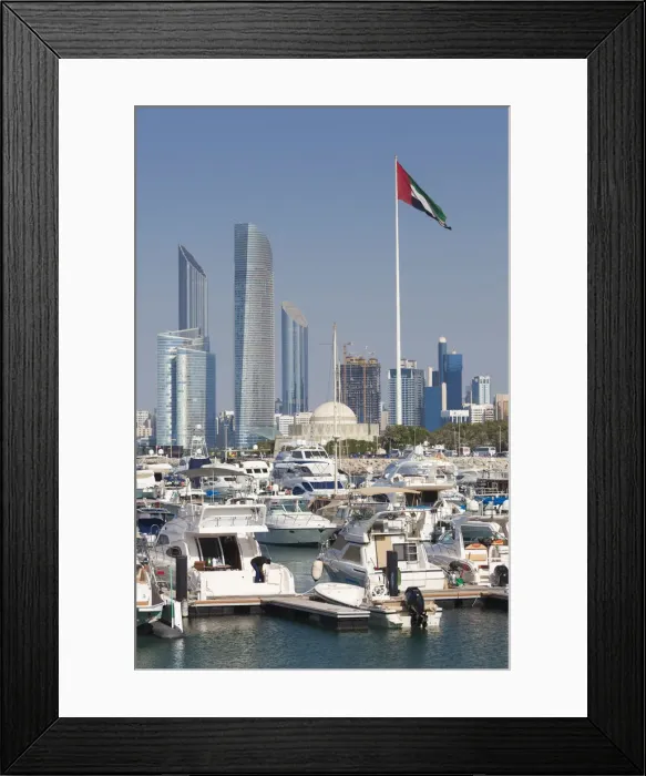 Framed Print : UAE, Abu Dhabi, city skyline along the Corniche Framed Print : UAE, Abu Dhabi, city skyline along the Corniche