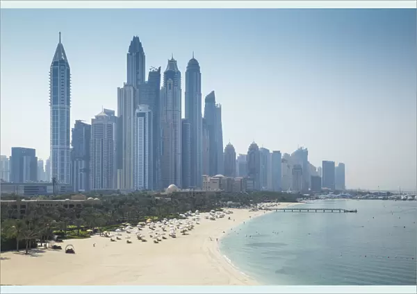 United Arab Emirates, Dubai, Beach at Dubai Internet City and skyline