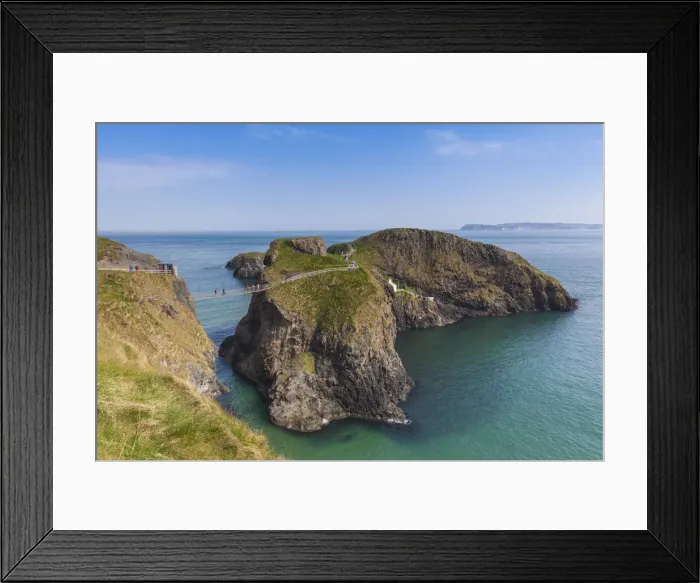 Framed Print : UK, Northern Ireland, County Antrim, Ballintoy, Carrick-a-Rede Rope Bridge, elevated view Framed Print : UK, Northern Ireland, County Antrim, Ballintoy, Carrick-a-Rede Rope Bridge, elevated view