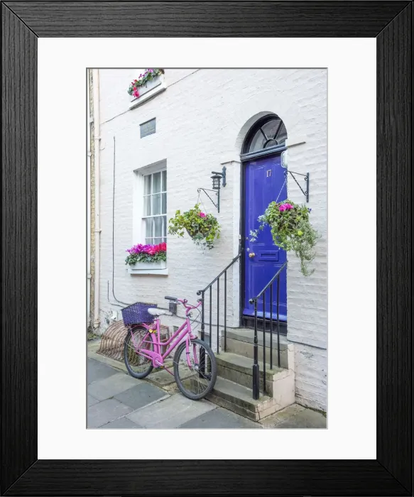 Framed Print : UK, England, Cambridge, Portugal Place, Pink Bicycle Framed Print : UK, England, Cambridge, Portugal Place, Pink Bicycle