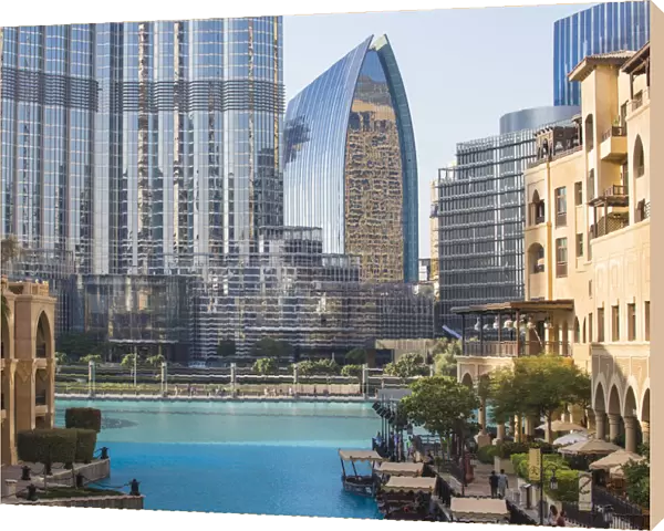 United Arab Emirates, Dubai, View of Burj Khalifa and Souk El Bahar