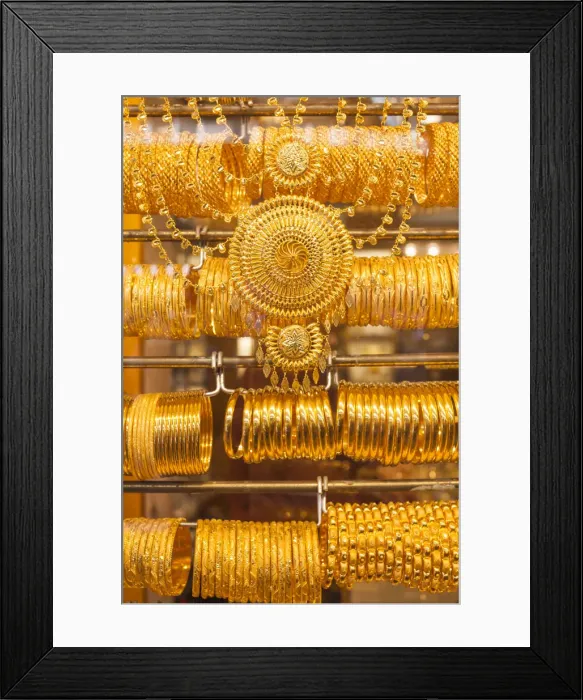 Framed Print : UAE, Dubai, Deira, Gold Souk, gold jewelry Framed Print : UAE, Dubai, Deira, Gold Souk, gold jewelry