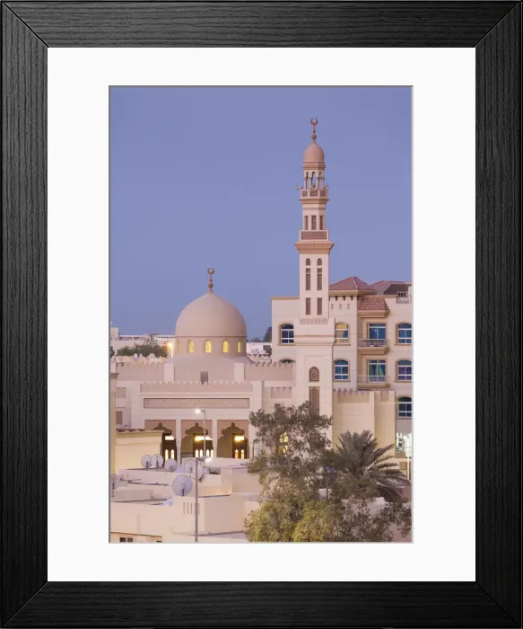 Framed Print : UAE, Dubai, Jumeira, elevated mosque view, dawn Framed Print : UAE, Dubai, Jumeira, elevated mosque view, dawn